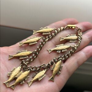 🖤Vintage Gold tone Fish Charms Bracelet